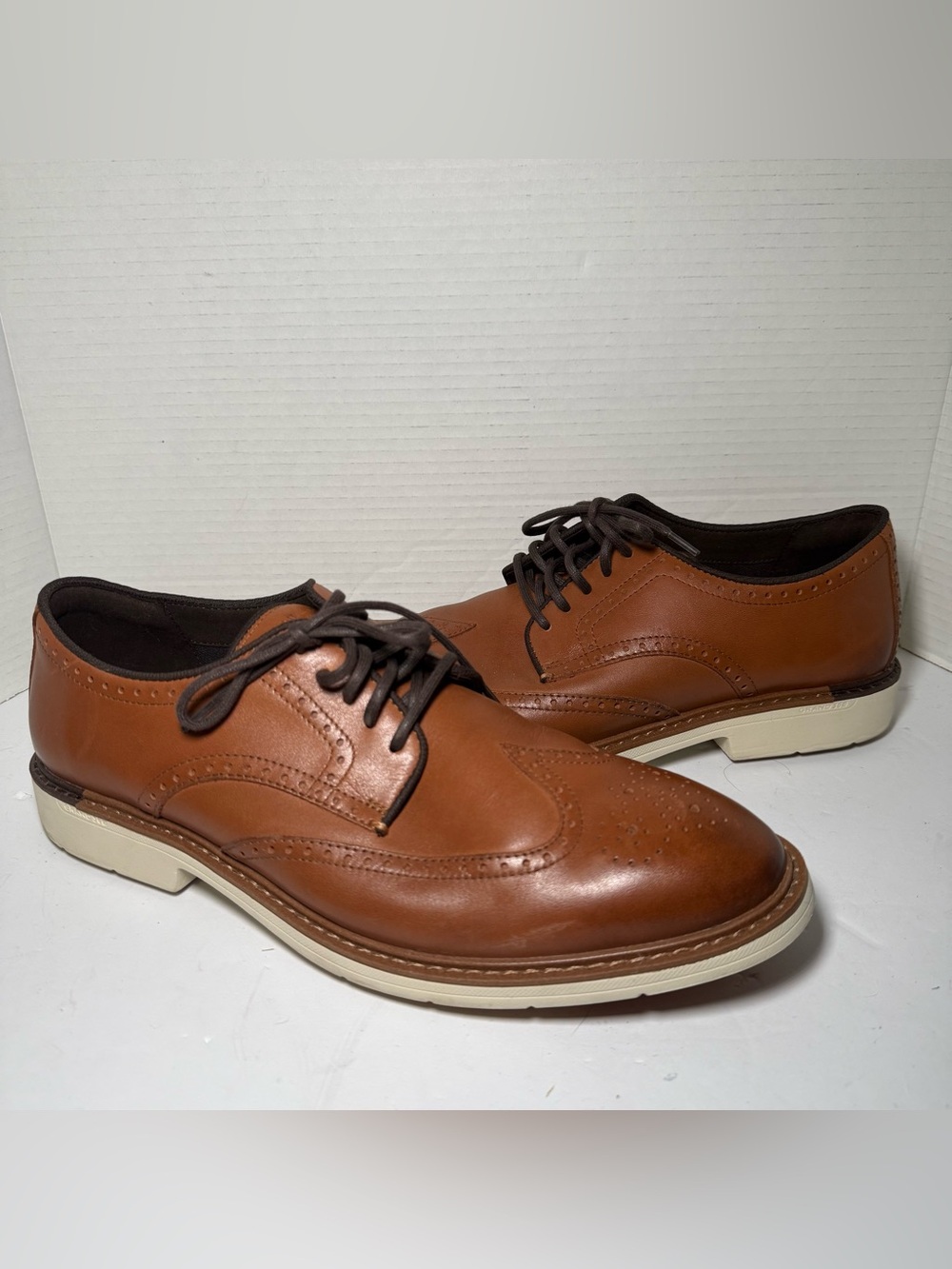 Cole Haan Men’s 11.5M C34120 Tan Brown Leather Wingtip Oxford Brogue Dress Shoes